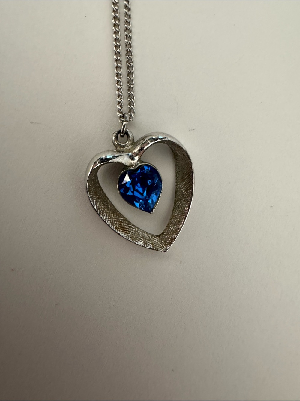 Heart Pendant Necklace with Blue Crystal Accent